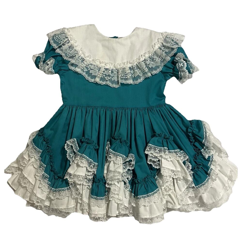 Vtg Girls Lid’l Dolly’s Pageant Dress Beauty Contest Layered Frilly Lacy Teal 5